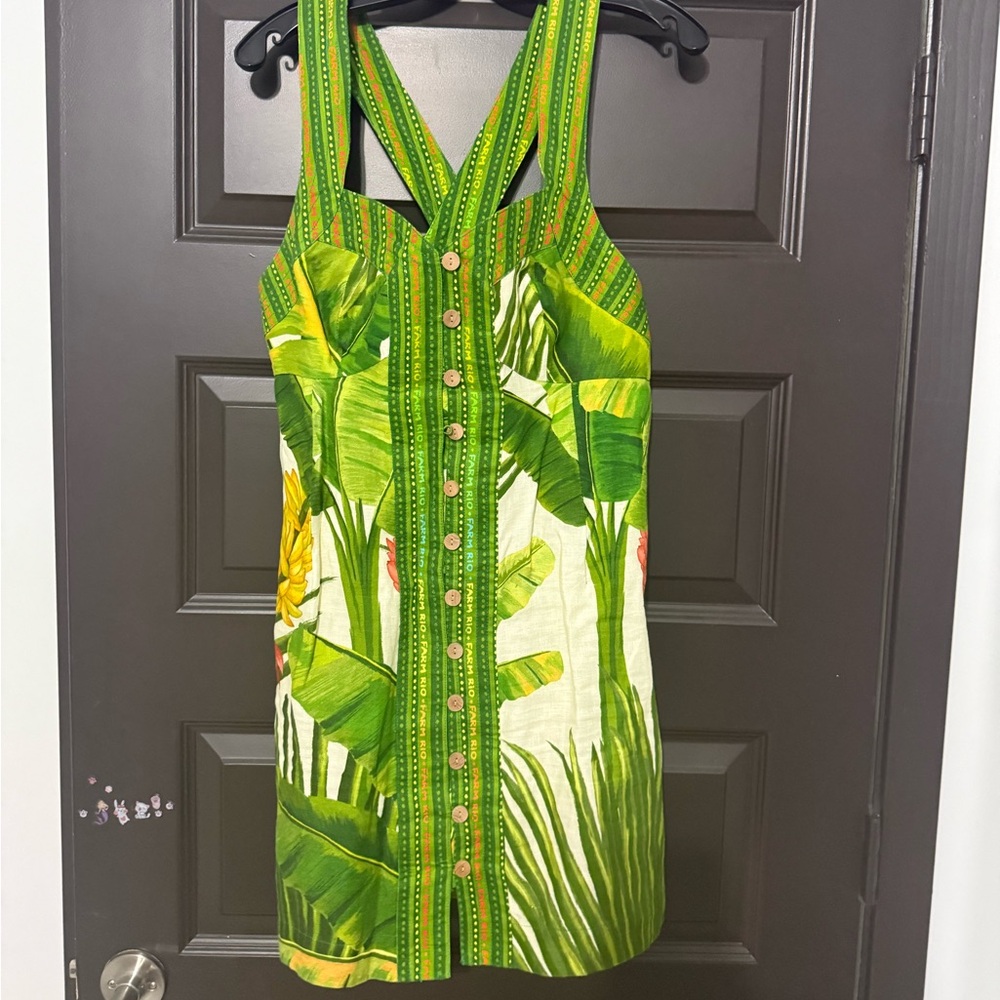 FARM Rio Green and Yellow Tropical Dress